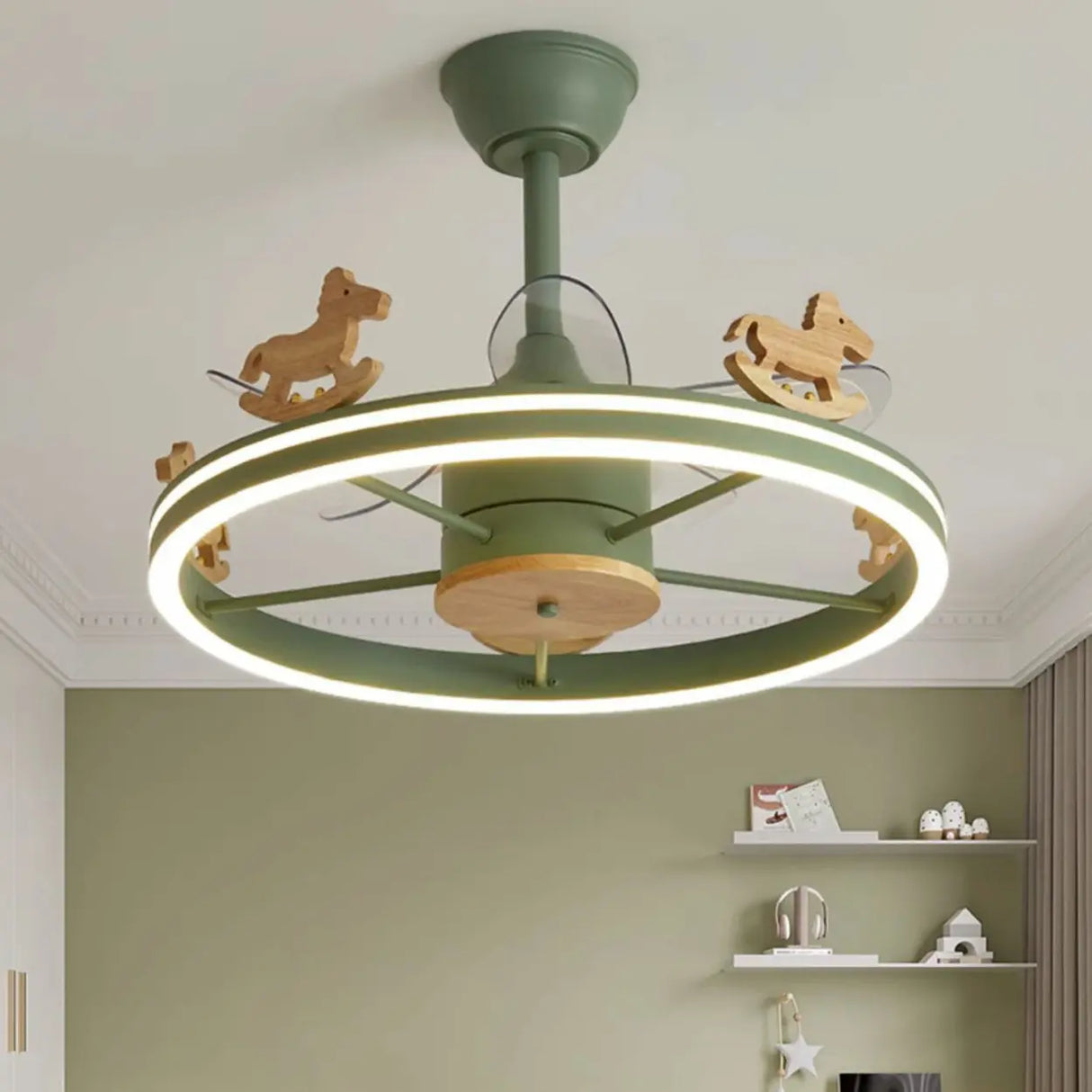 Kids Room Round Carousel 5 Blade Ceiling Fan with Light Image - 2
