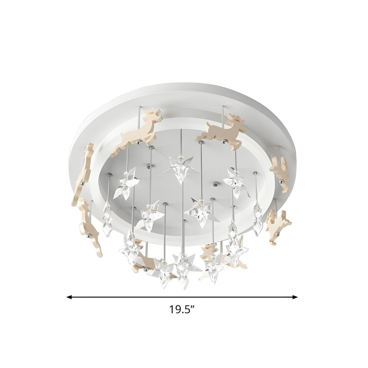 Kids Room Wood Elk Carousel White LED Flush Mount Light Image - 4