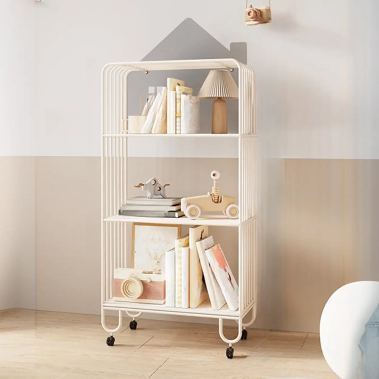 Kids Simple White House-Shaped Sliding Storage Bookcase Image - 11