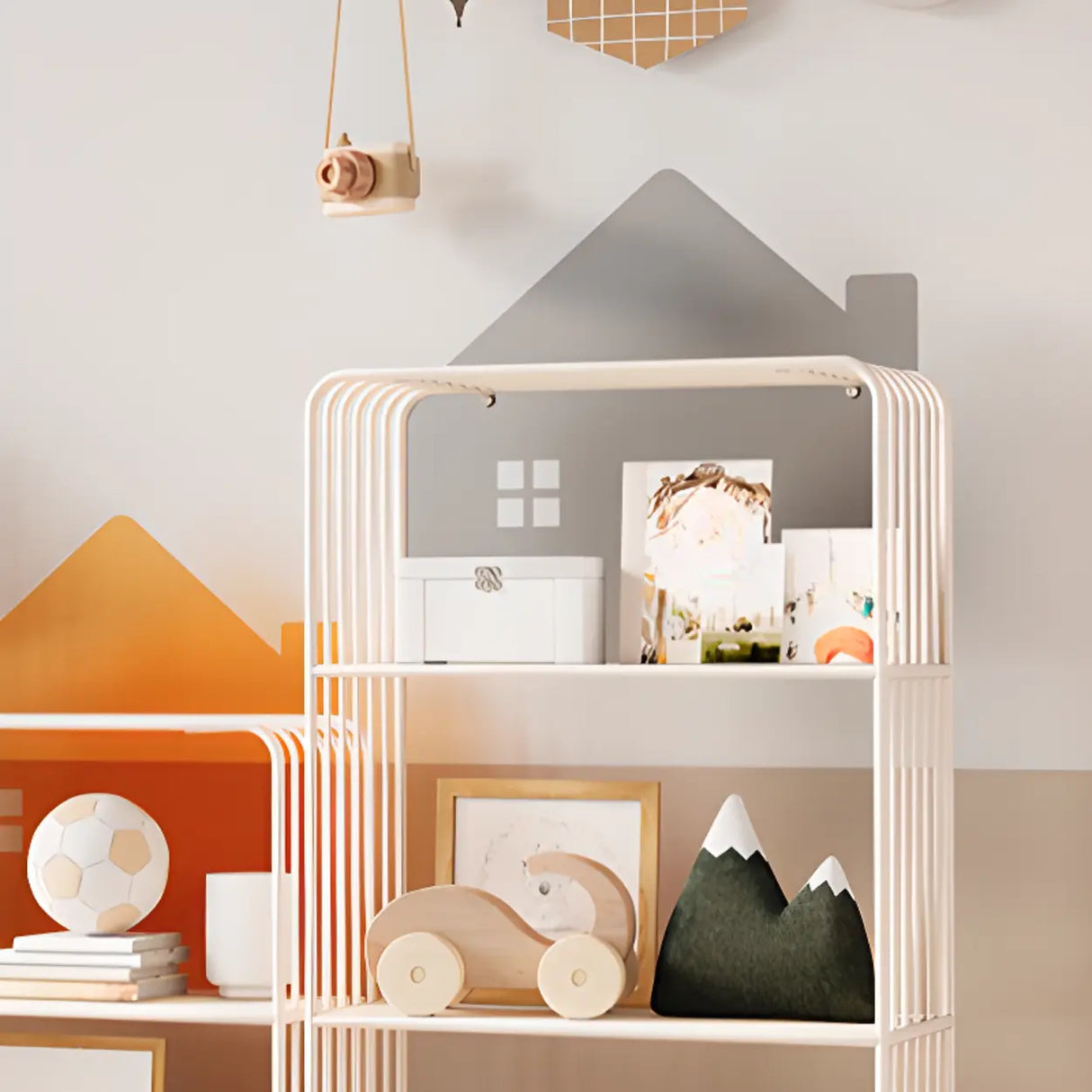 Kids Simple White House-Shaped Sliding Storage Bookcase Image - 12