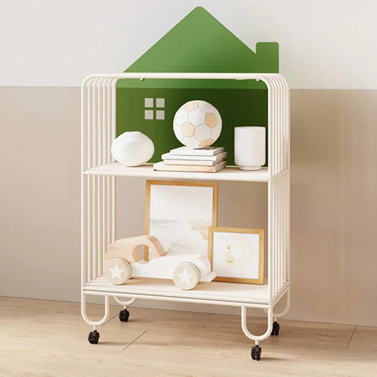 Kids Simple White House-Shaped Sliding Storage Bookcase Image - 4