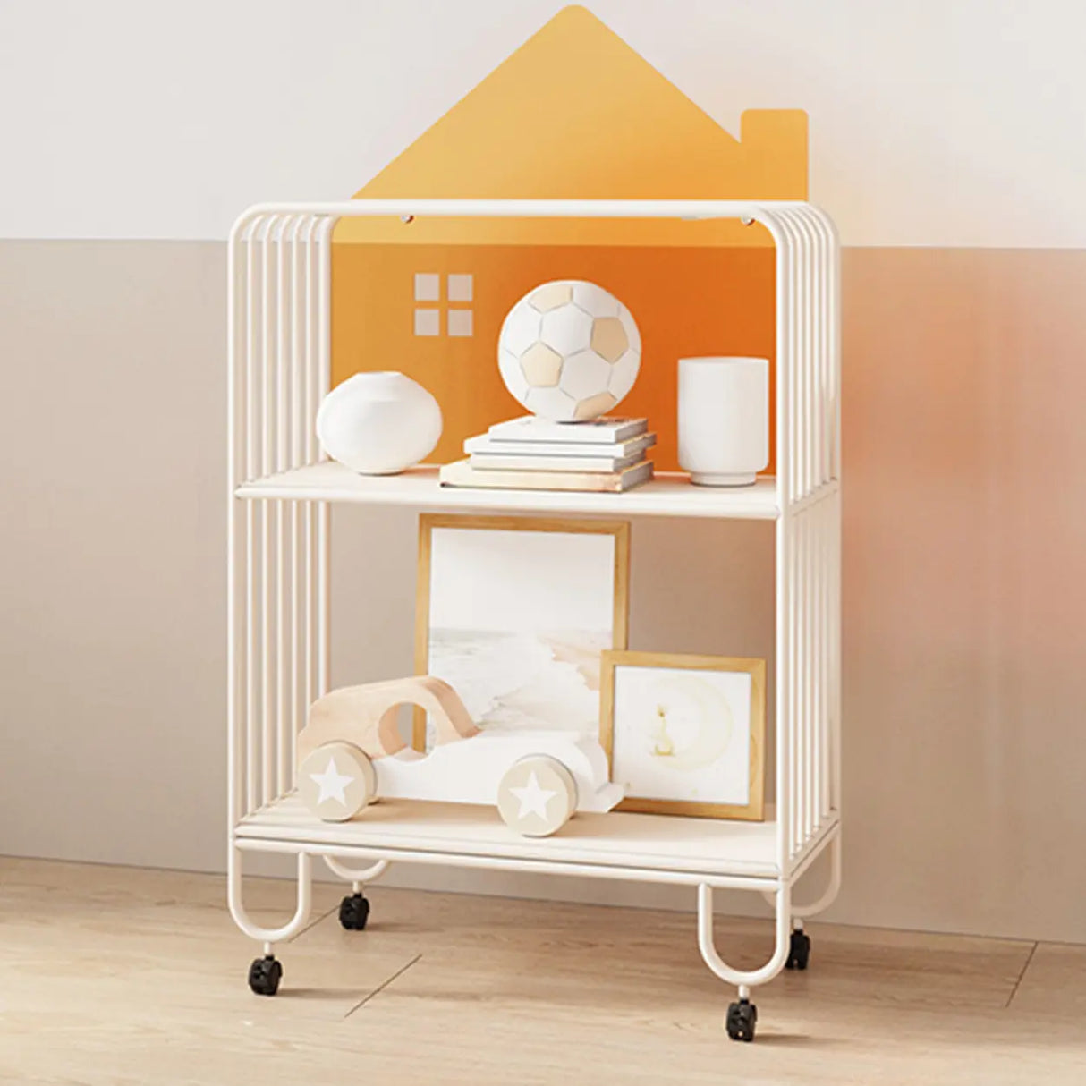 Kids Simple White House-Shaped Sliding Storage Bookcase Image - 5