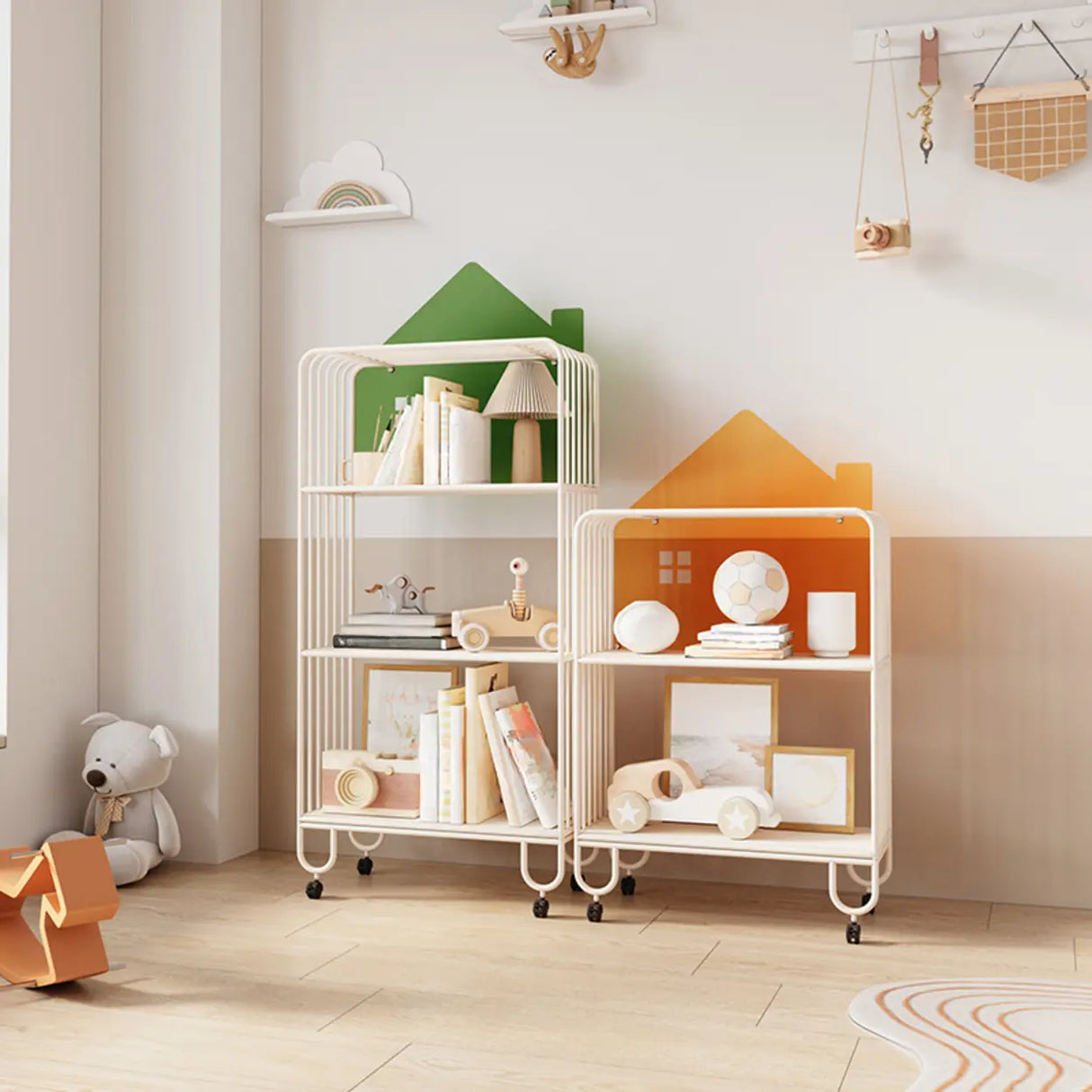 Kids Simple White House-Shaped Sliding Storage Bookcase Image - 6