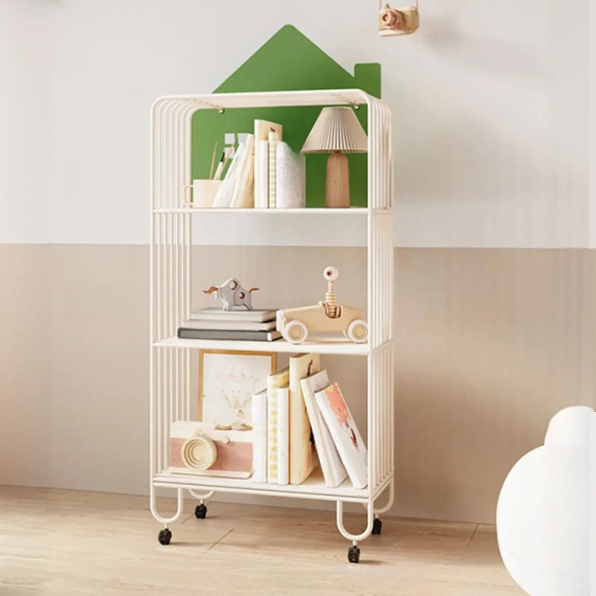 Kids Simple White House-Shaped Sliding Storage Bookcase Image - 7