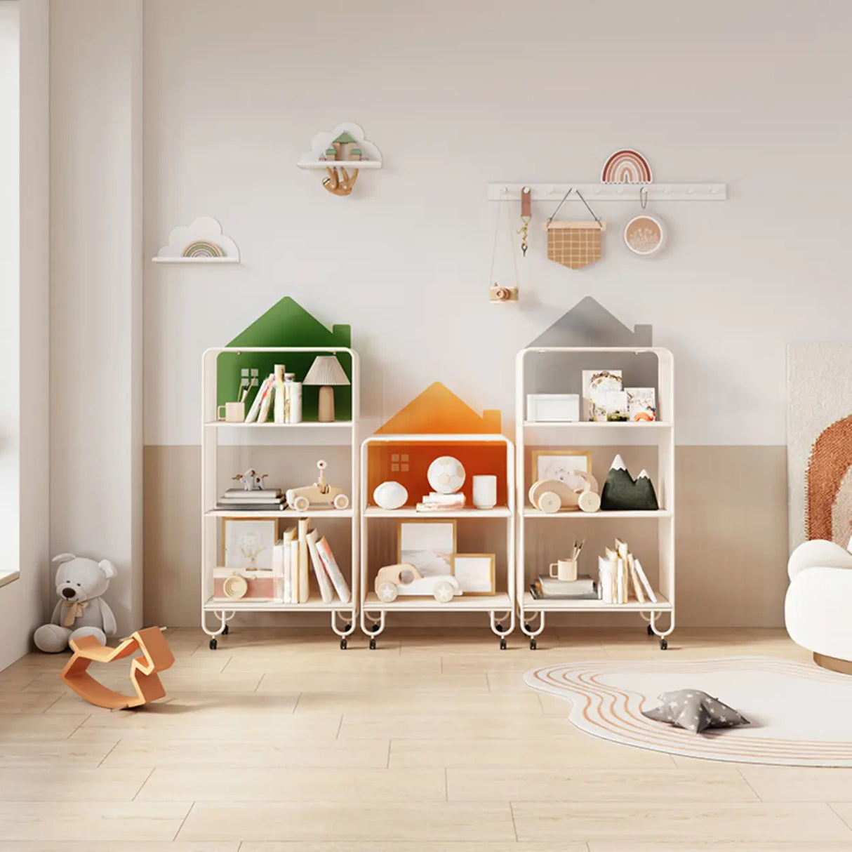 Kids Simple White House-Shaped Sliding Storage Bookcase Image - 8