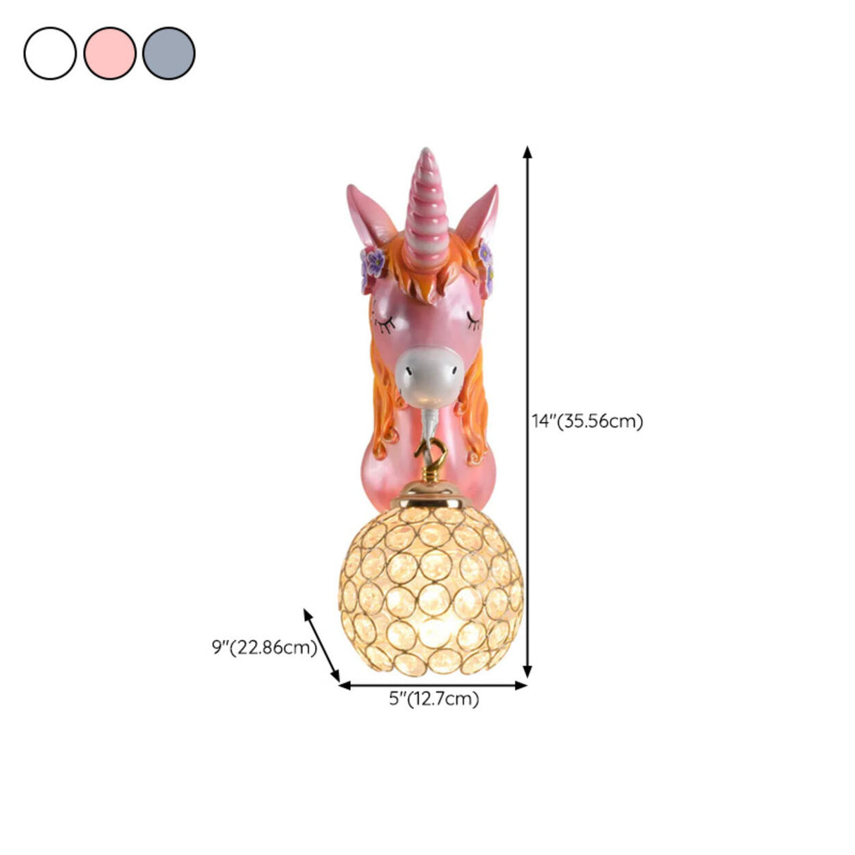 Kids' Room Whimsical Unicorn Crystal Globe Wall Light 