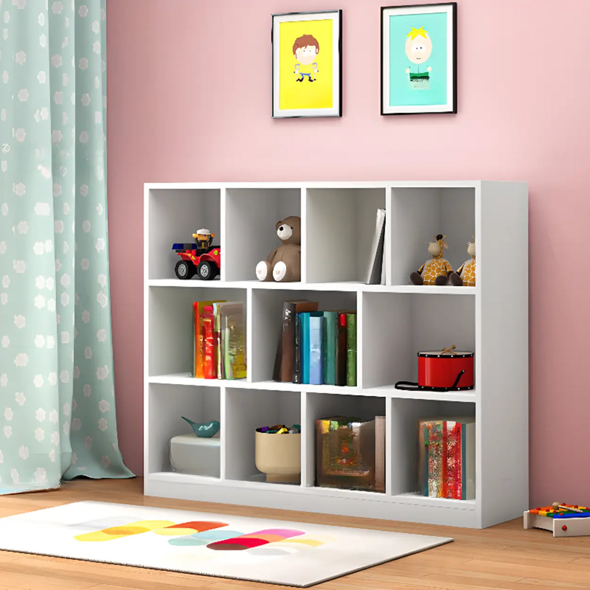 Kids' Rooms Modern White Multi-Shelf Wide Bookcase Image - 6