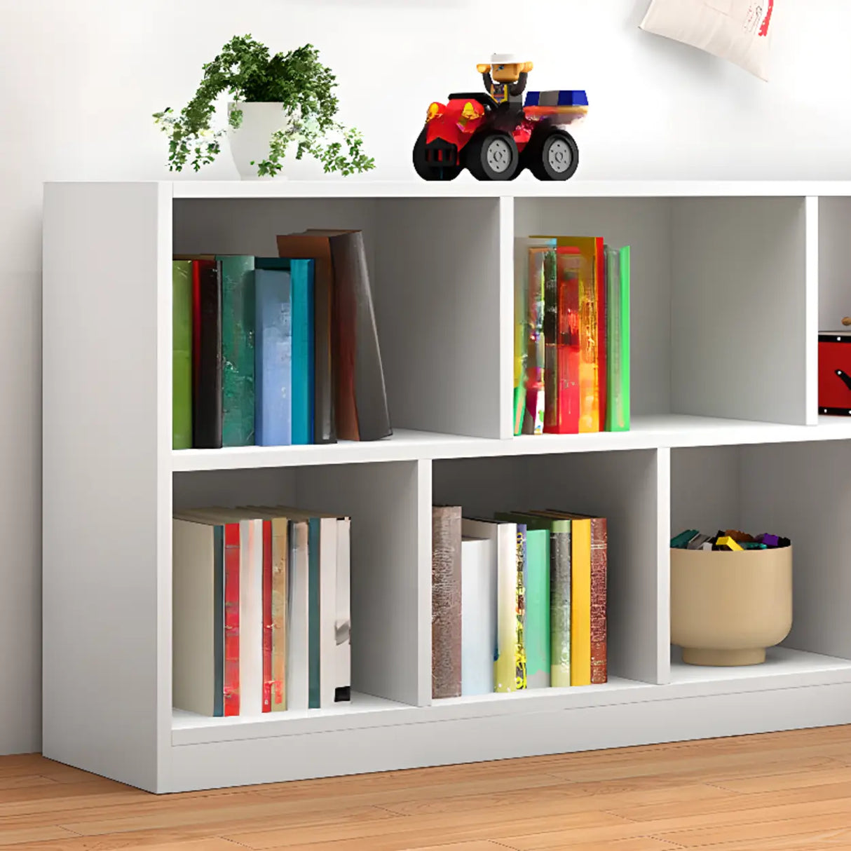 Kids' Rooms Modern White Multi-Shelf Wide Bookcase Image - 9