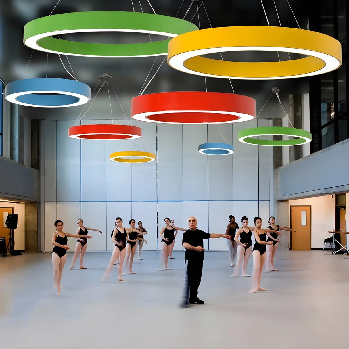 Kindergarten Colorful Circular Ring LED Pendant Light Image - 9