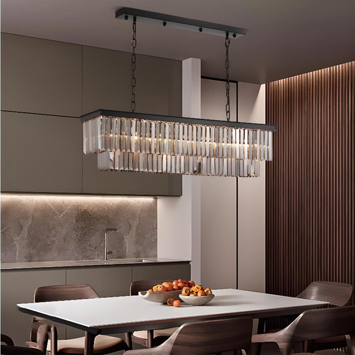Kitchen Crystal Black Rectangular LED Hanging Light – Homebaa