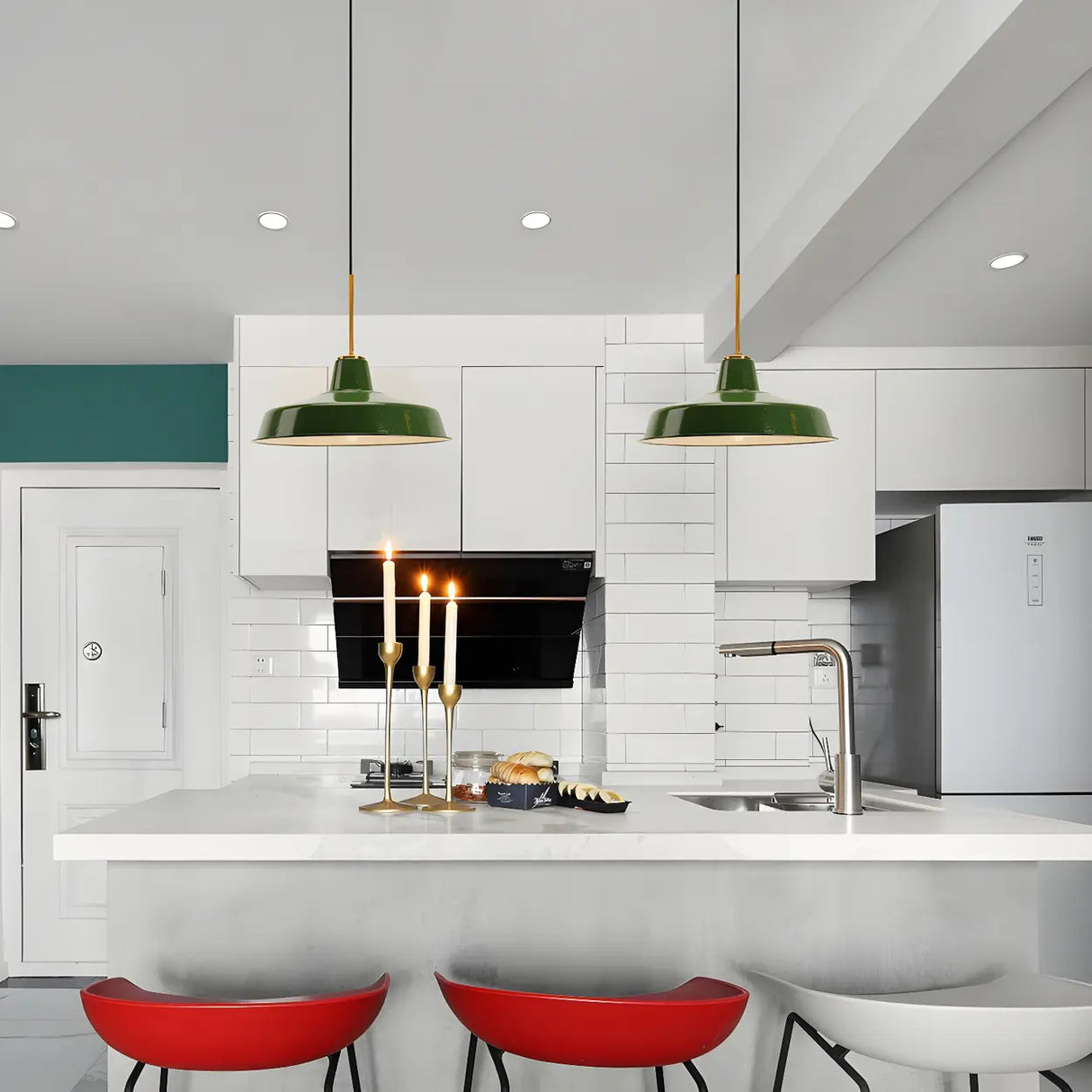 Kitchen Industrial Mini Green Iron Pendant Light Image - 5