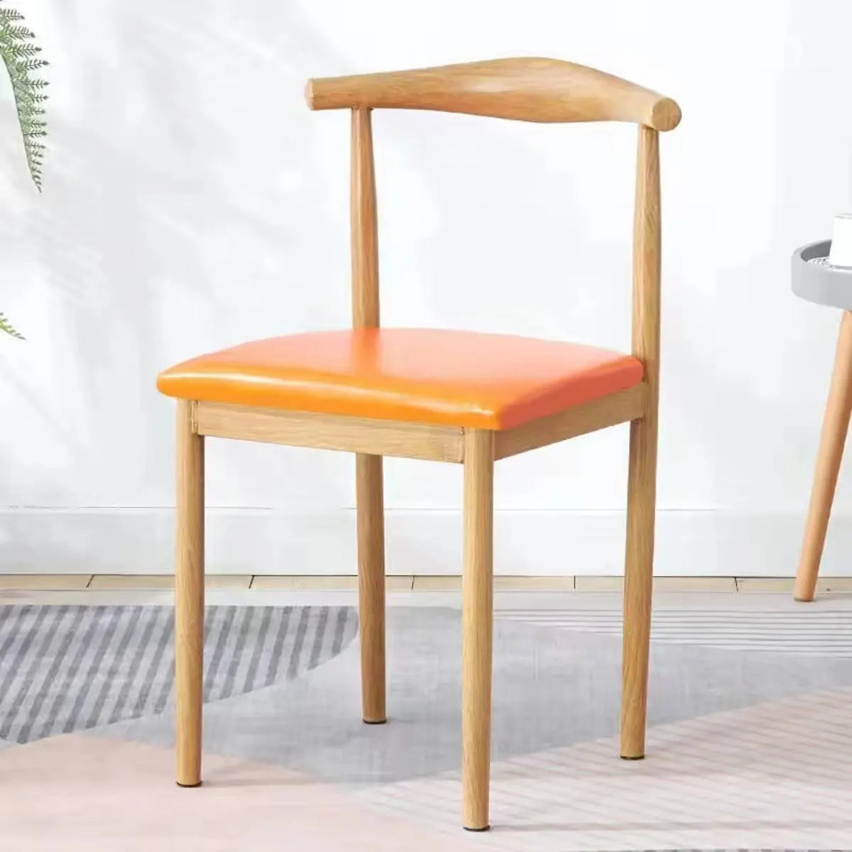 Kitchen Linen Seat Open Back Wood Dining Chair Green Image - 4