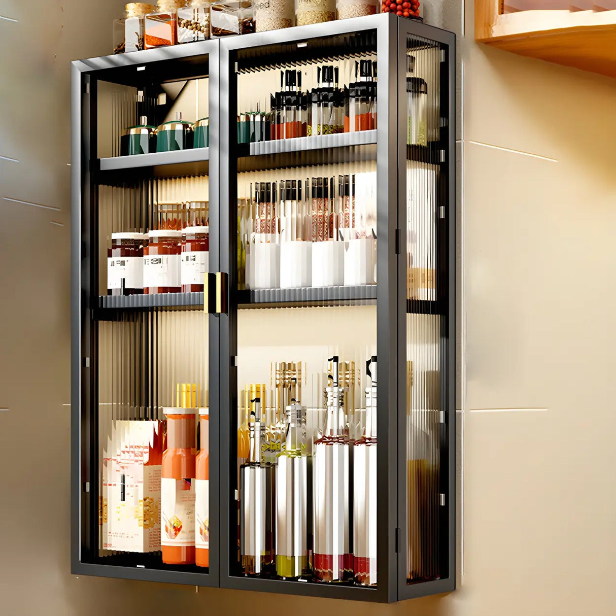 Kitchen Rectangular Wall-Mount Metal Storage Cabinet Image - 11