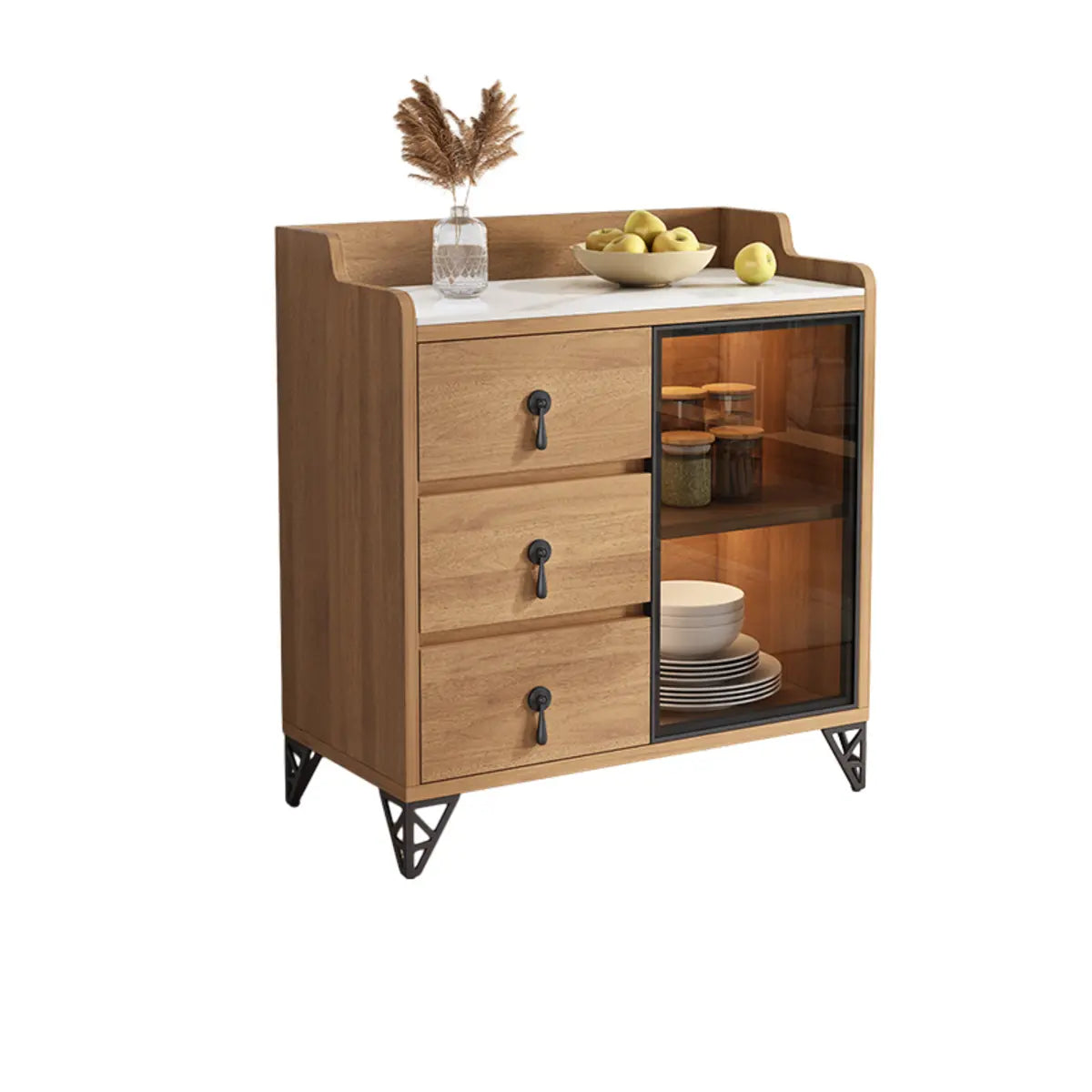 Kitchen Storage Sideboard Wood China Cabinet Nut-Brown Image - 17