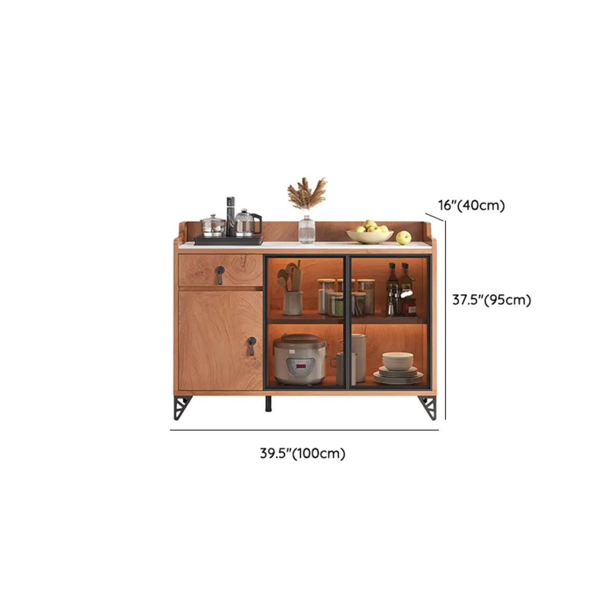 Kitchen Storage Sideboard Wood China Cabinet Nut-Brown Image - 39
