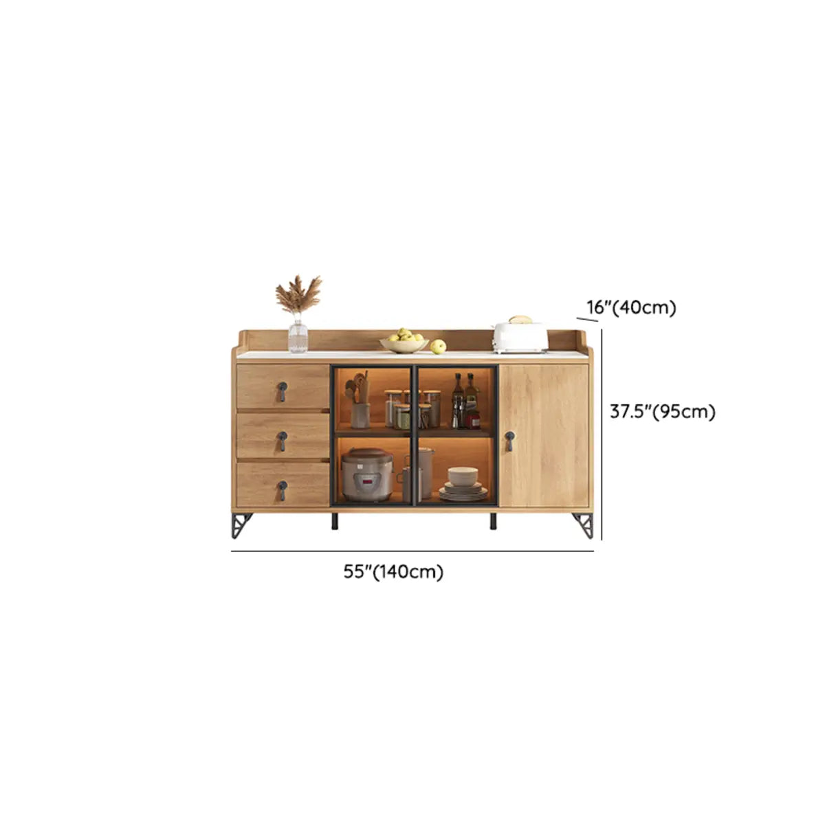 Kitchen Storage Sideboard Wood China Cabinet Nut-Brown Image - 47