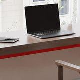 L-Shape Brown Lumber H-Shape Base Double Computer Desk Image - 10
