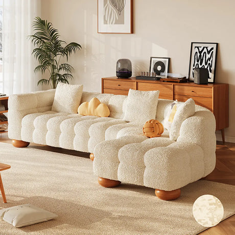 L-Shape Cream Medium Tufted Cozy Corner Sectional Sofa Image - 1