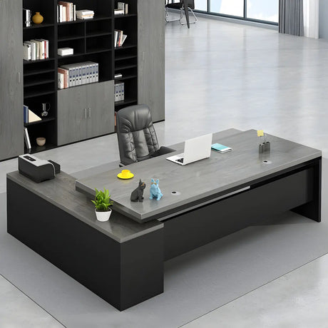 L-Shape Executive Desk with Exterior Shelf and Cabinet Image - 1