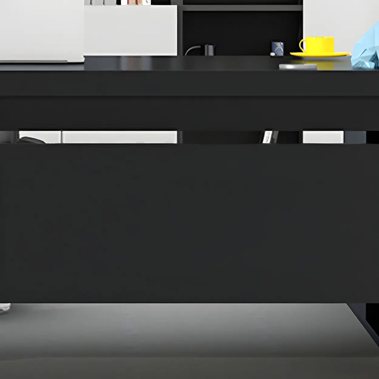 L-Shape Executive Desk with Exterior Shelf and Cabinet Image - 12