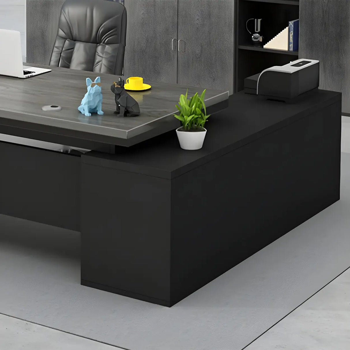 L-Shape Executive Desk with Exterior Shelf and Cabinet Image - 13