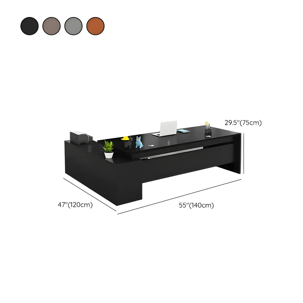 L-Shape Executive Desk with Exterior Shelf and Cabinet 