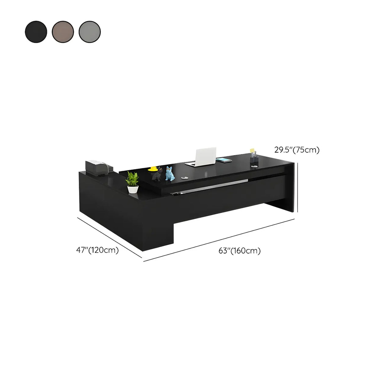 L-Shape Executive Desk with Exterior Shelf and Cabinet Image - 16