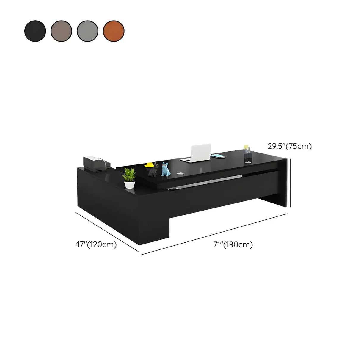 L-Shape Executive Desk with Exterior Shelf and Cabinet Image - 18