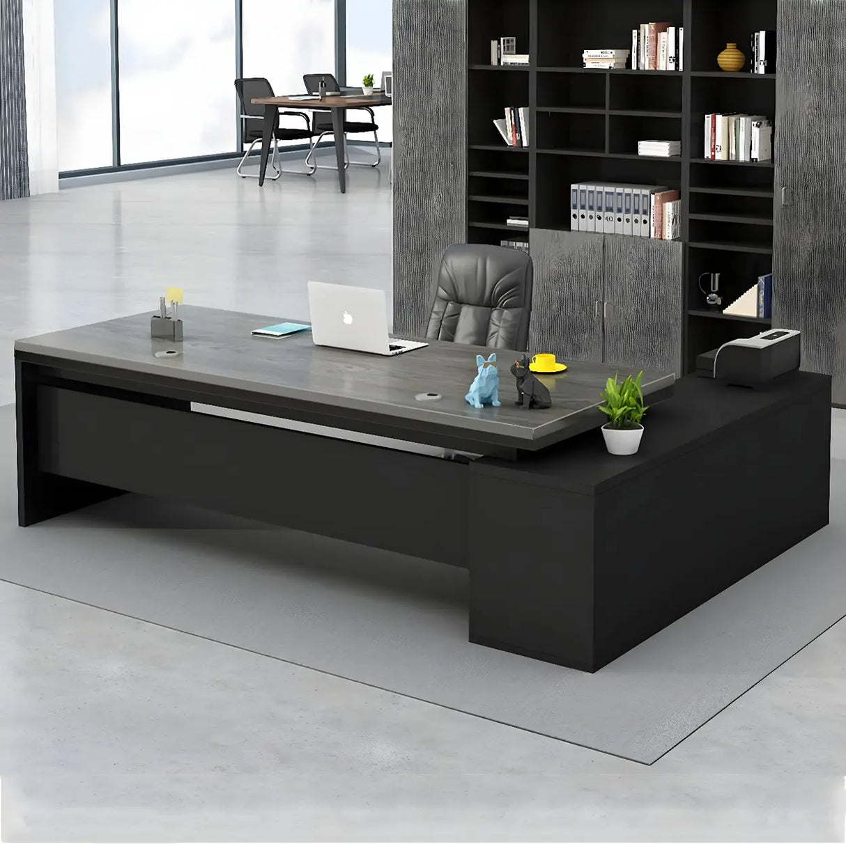 L-Shape Executive Desk with Exterior Shelf and Cabinet Image - 4