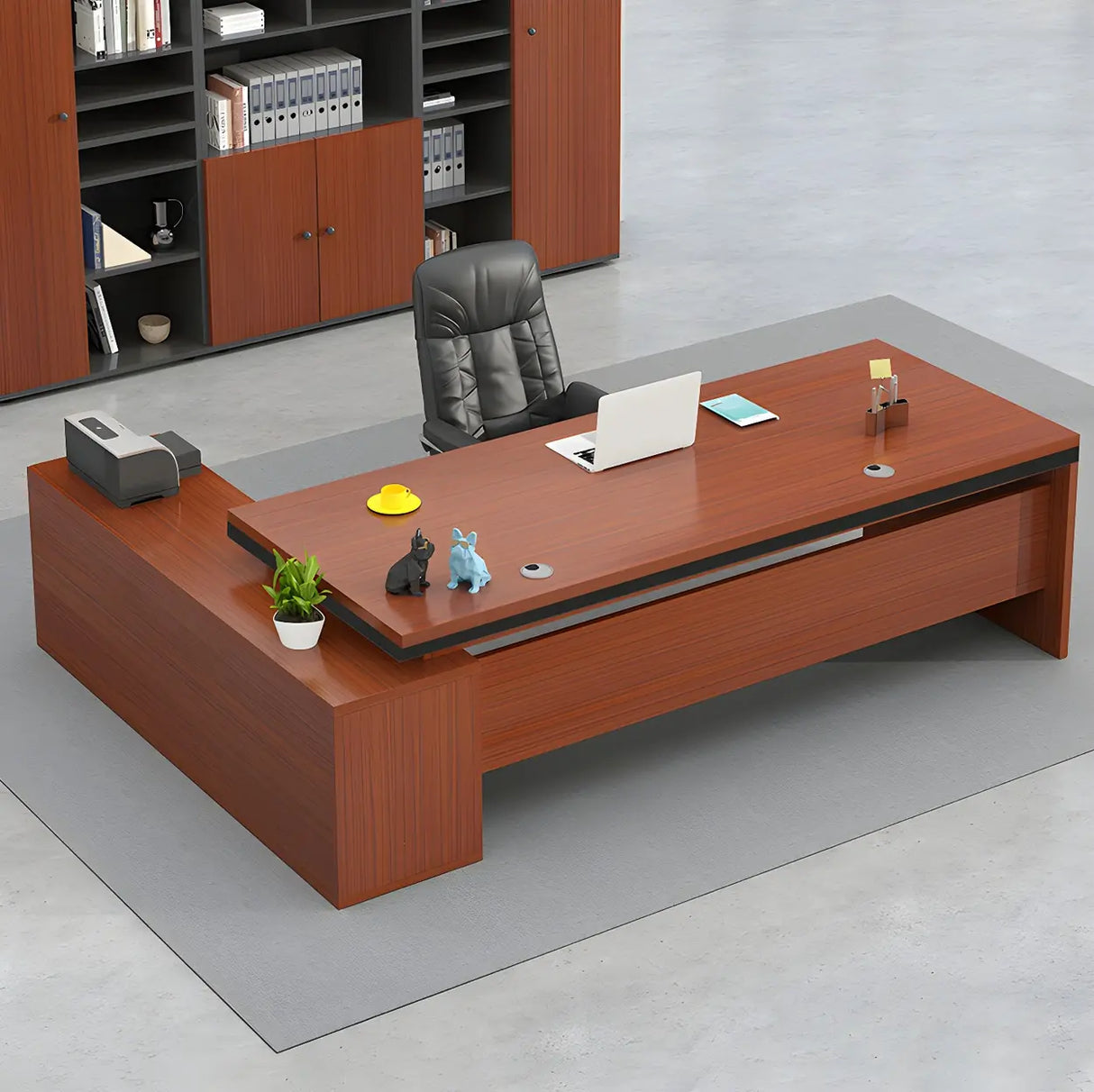 L-Shape Executive Desk with Exterior Shelf and Cabinet Image - 6