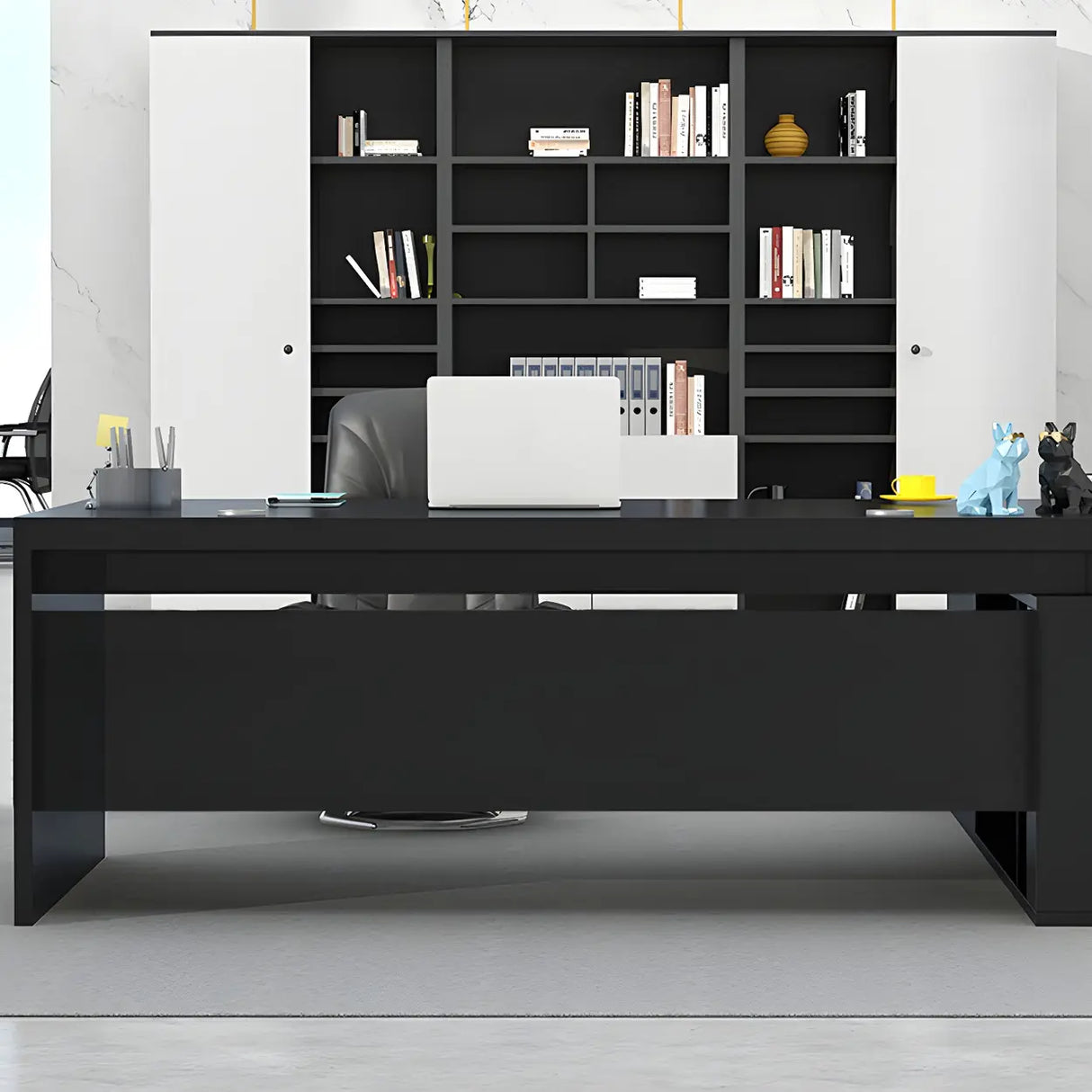 L-Shape Executive Desk with Exterior Shelf and Cabinet Image - 8