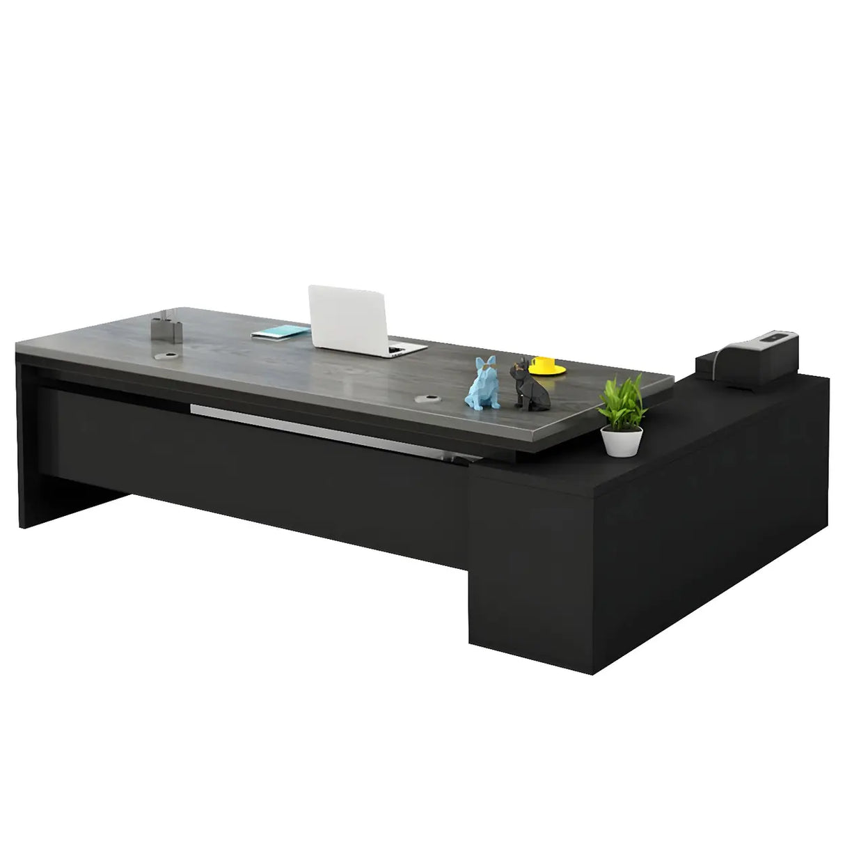 L-Shape Executive Desk with Exterior Shelf and Cabinet Image - 9