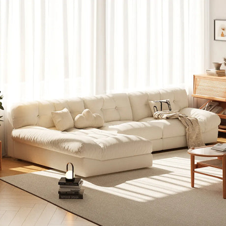 L-Shape Fabric Stain Resistant Beige Large Sectional Sofa Image - 2