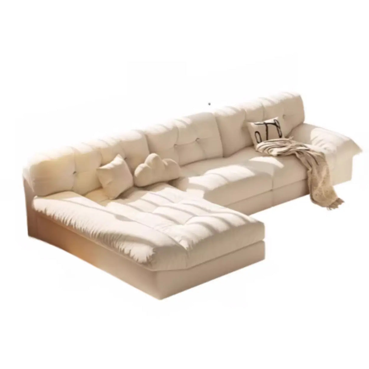 L-Shape Fabric Stain Resistant Beige Large Sectional Sofa Image - 3