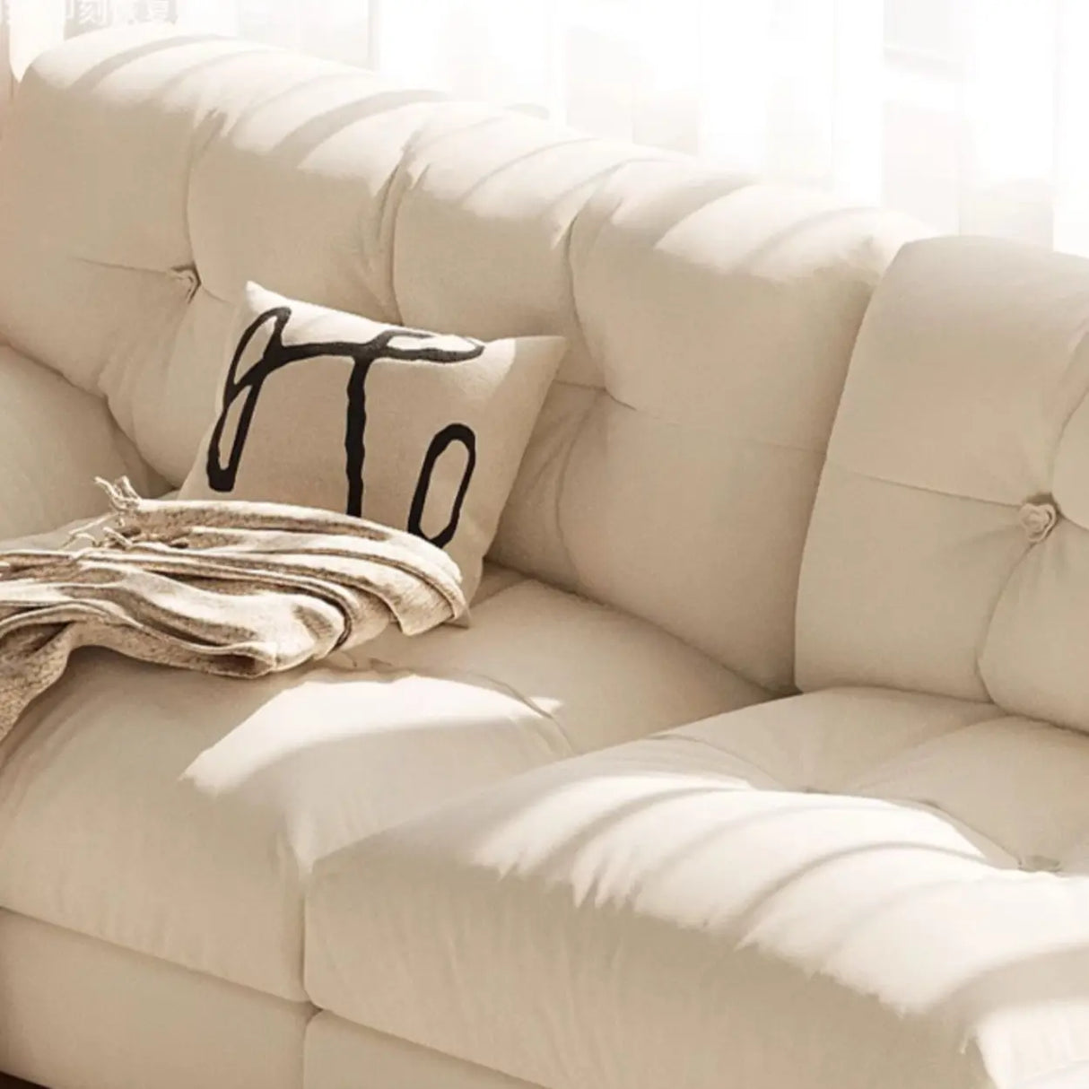 L-Shape Fabric Stain Resistant Beige Large Sectional Sofa Image - 9