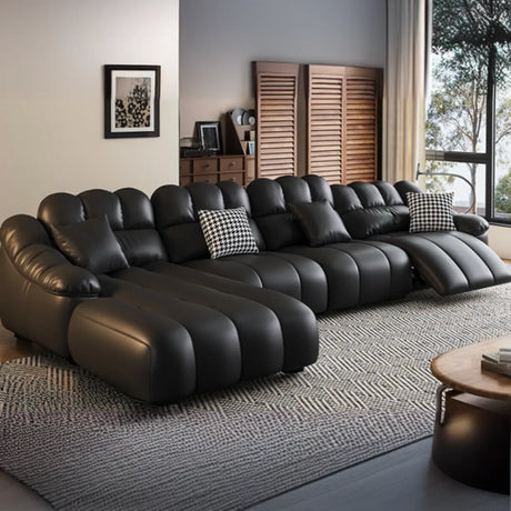 L-Shape Leather Black Large Comfortable Seating Sofa Image - 1
