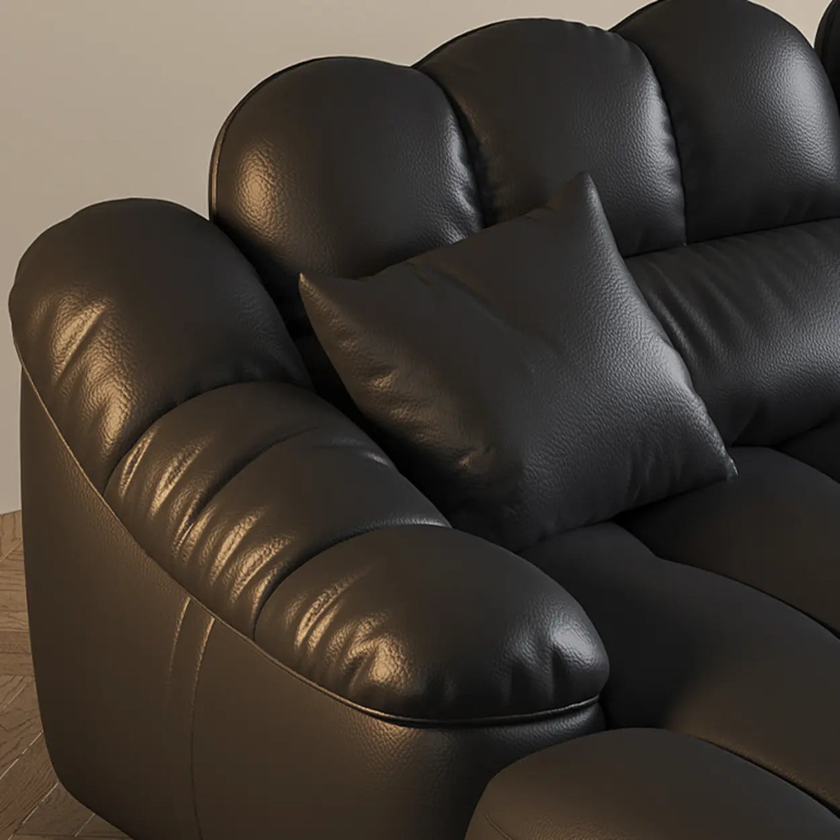 L-Shape Leather Black Large Comfortable Seating Sofa Image - 10
