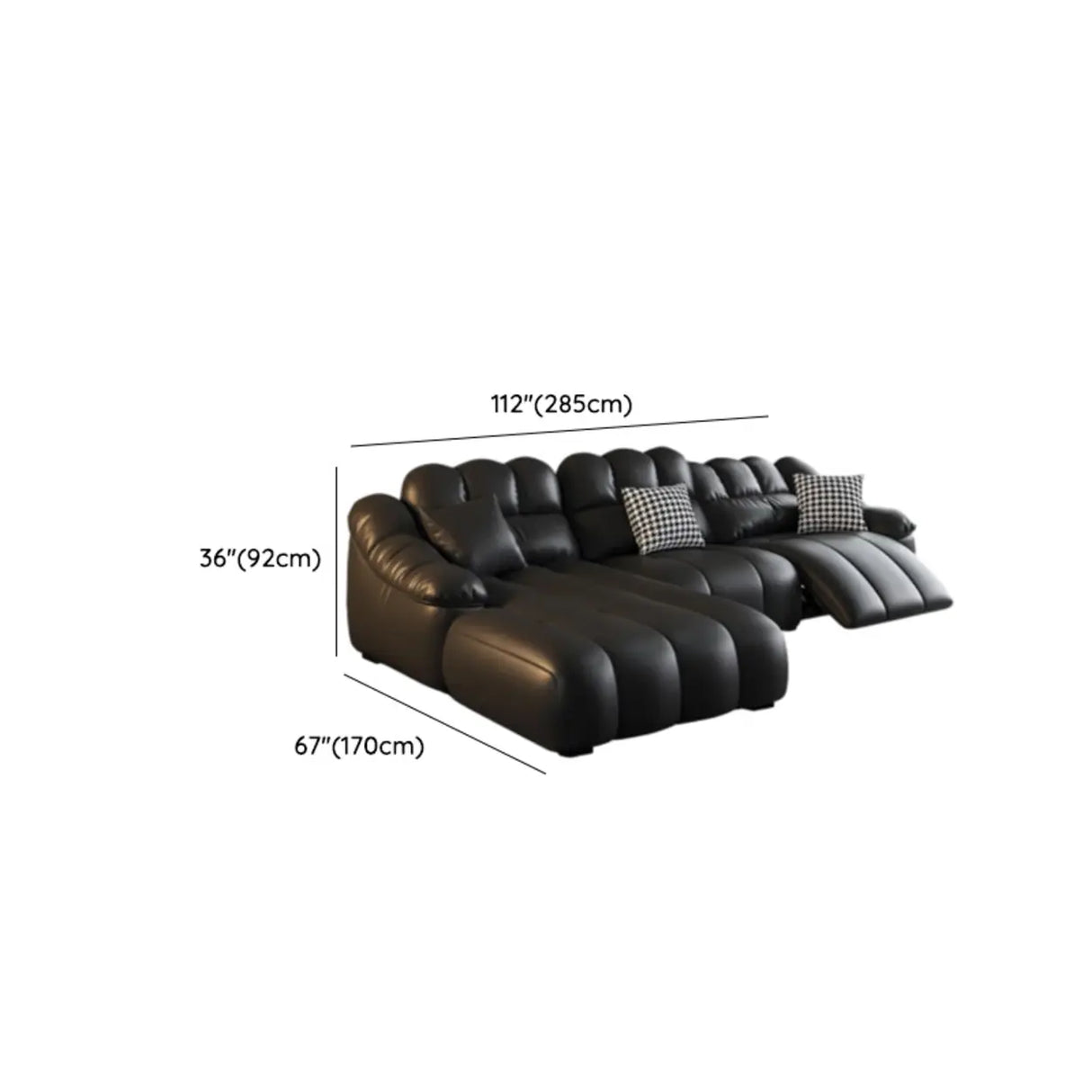 L-Shape Leather Black Large Comfortable Seating Sofa Image - 12