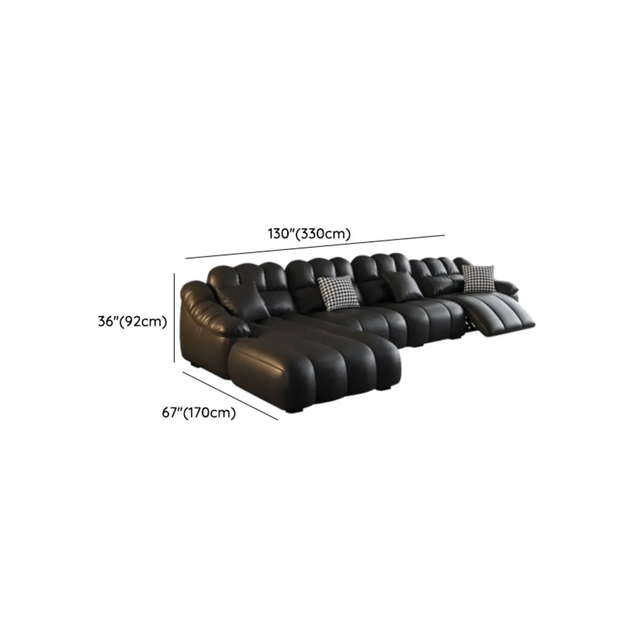 L-Shape Leather Black Large Comfortable Seating Sofa Image - 13