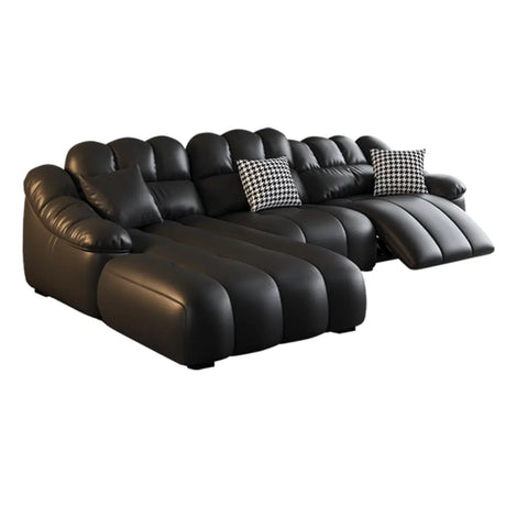 L-Shape Leather Black Large Comfortable Seating Sofa Image - 2