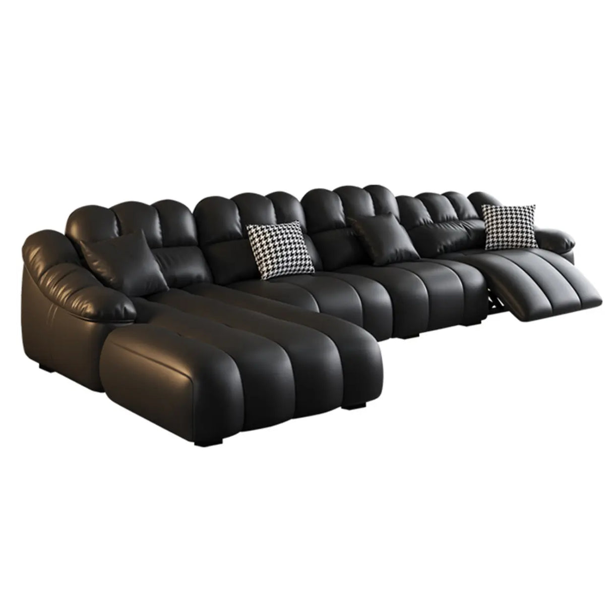 L-Shape Leather Black Large Comfortable Seating Sofa Image - 3