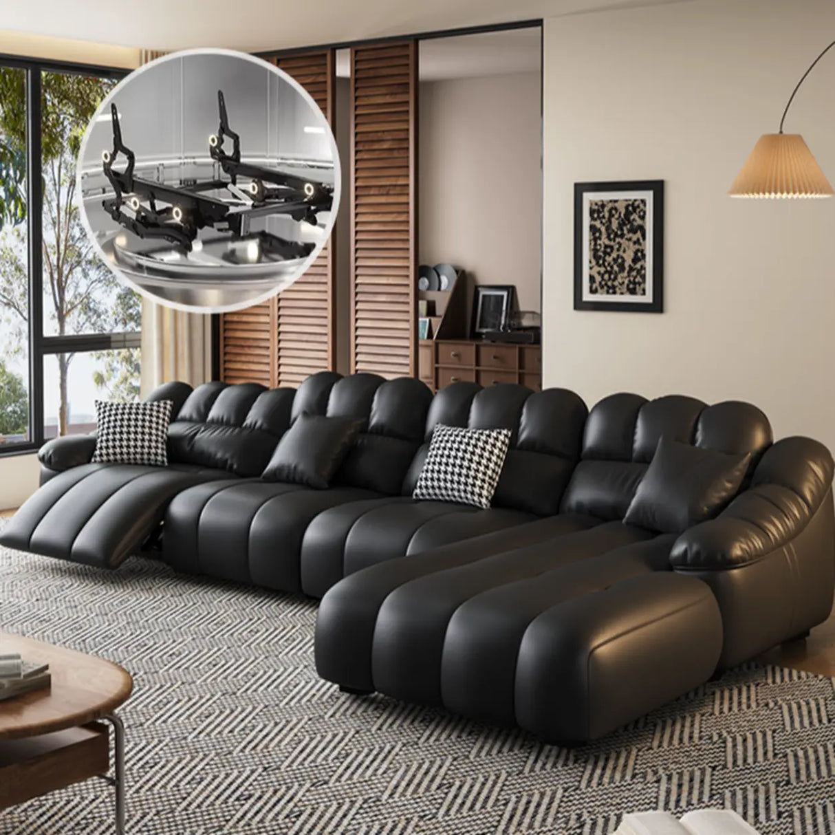 L-Shape Leather Black Large Comfortable Seating Sofa Image - 4