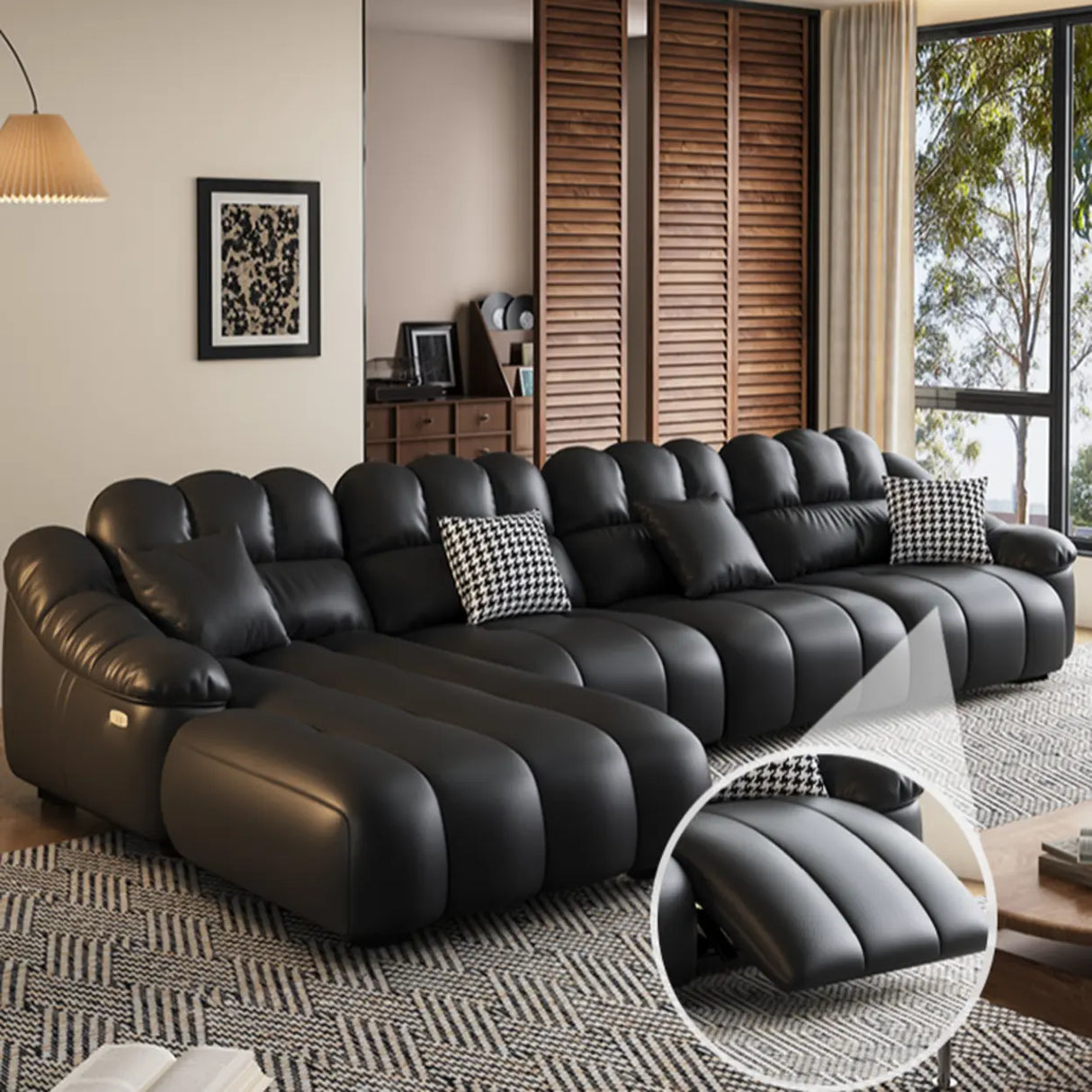 L-Shape Leather Black Large Comfortable Seating Sofa Image - 5