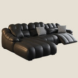 L-Shape Leather Black Large Comfortable Seating Sofa Image - 6