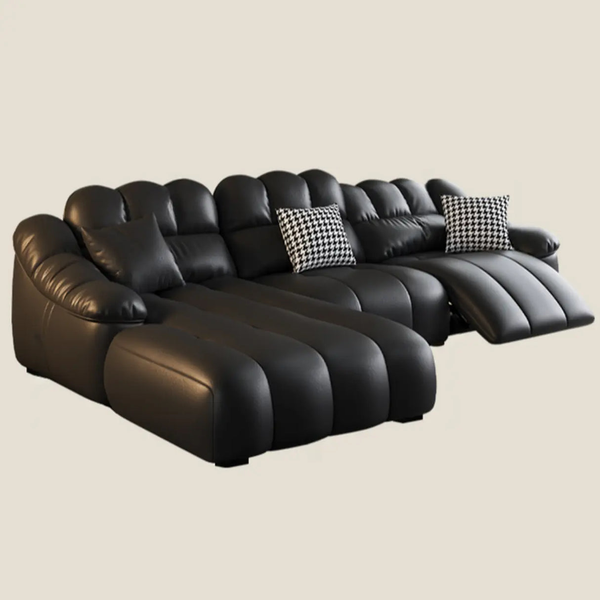 L-Shape Leather Black Large Comfortable Seating Sofa Image - 6