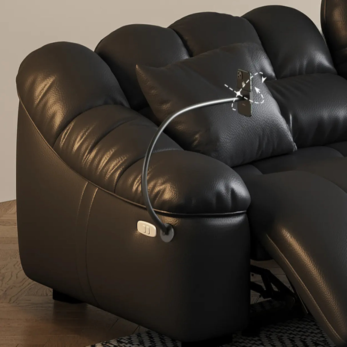 L-Shape Leather Black Large Comfortable Seating Sofa Image - 7