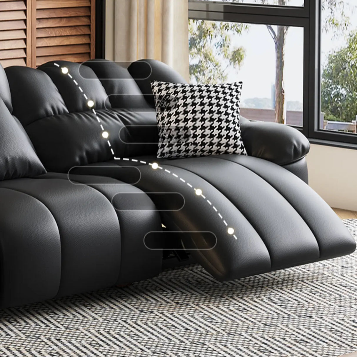 L-Shape Leather Black Large Comfortable Seating Sofa Image - 8