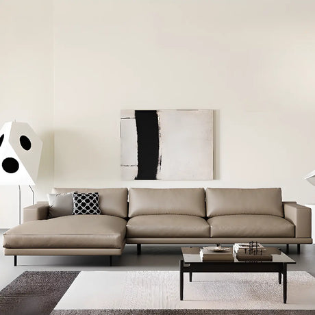 L-Shape Leather Stationary Cushion Back Sectional Sofa Image - 1