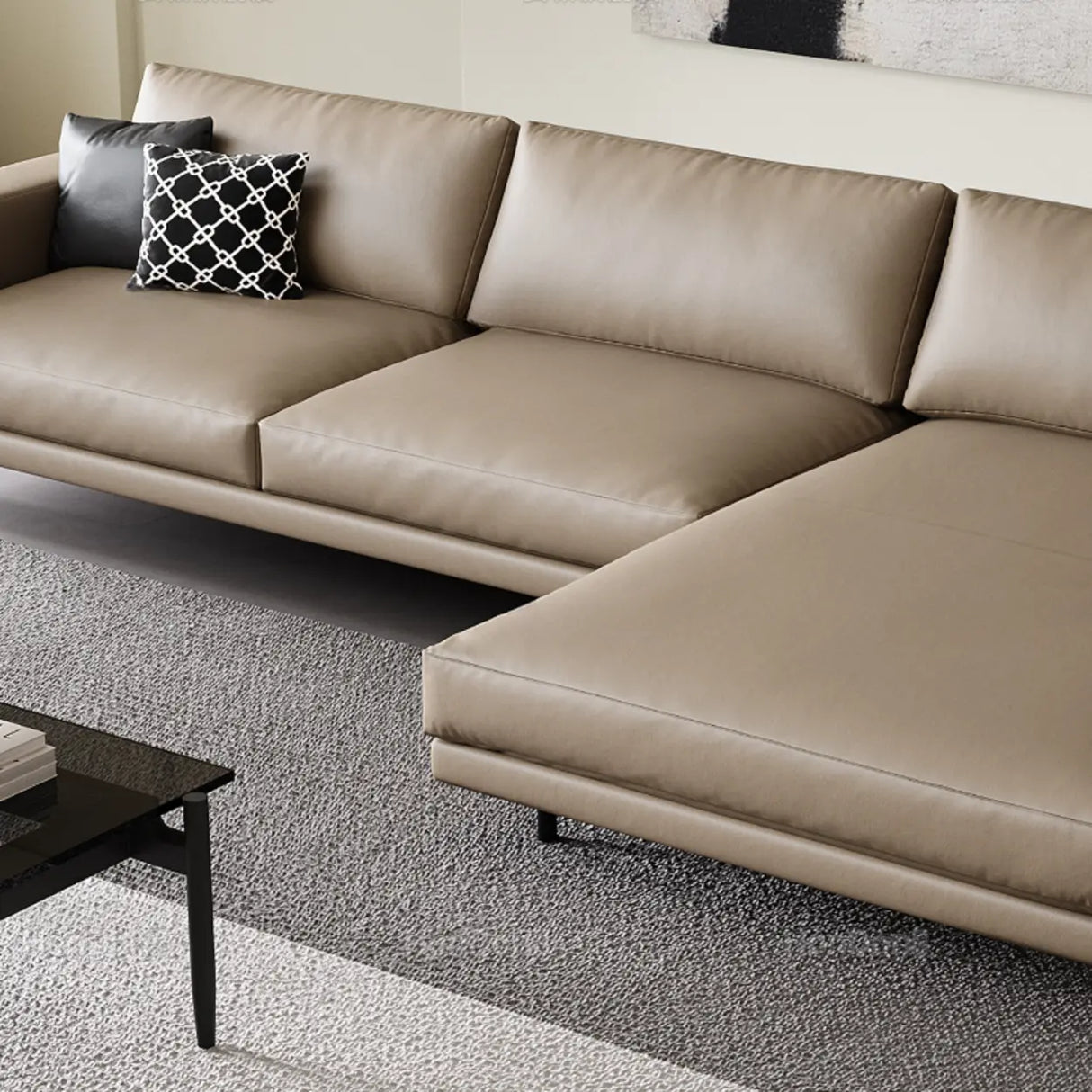 L-Shape Leather Stationary Cushion Back Sectional Sofa Image - 10