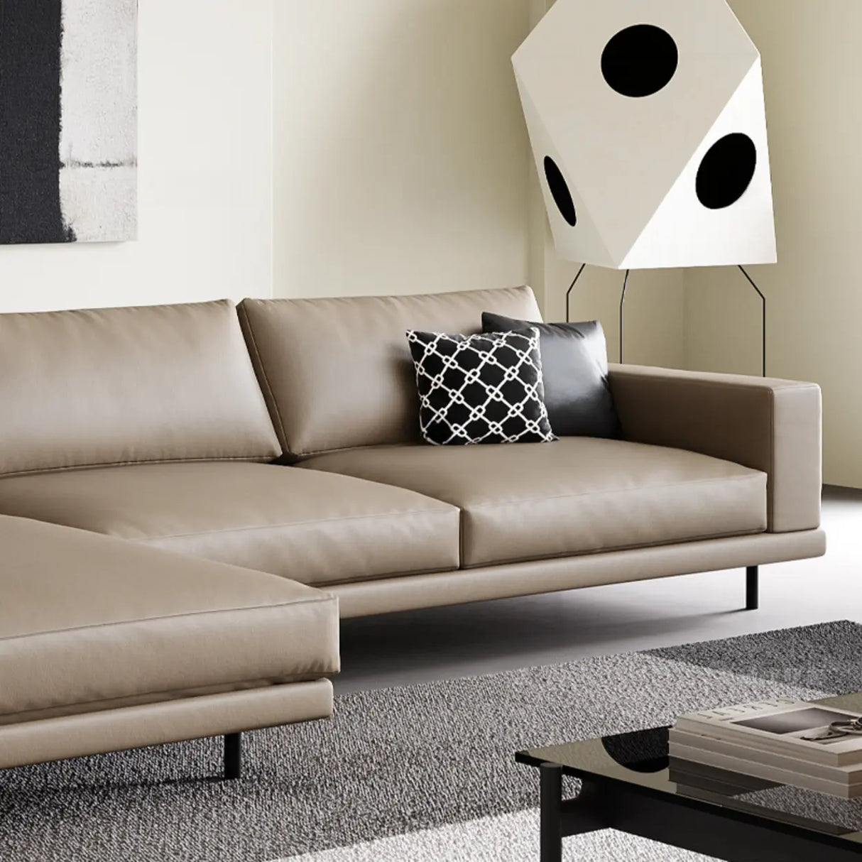 L-Shape Leather Stationary Cushion Back Sectional Sofa Image - 11